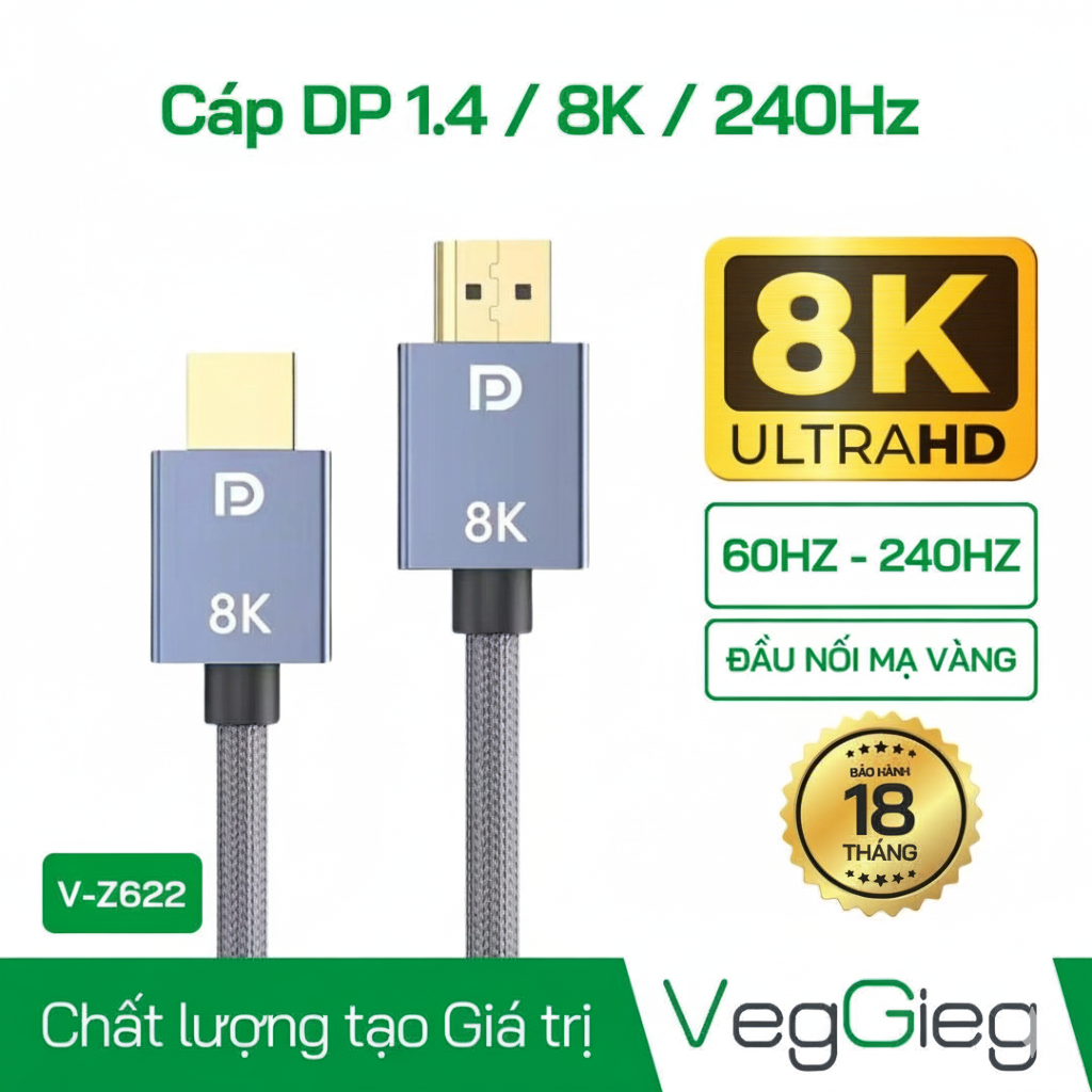 Dây Cáp Displayport 1.4 8K Dài 5M V-Z622 VegGieg
